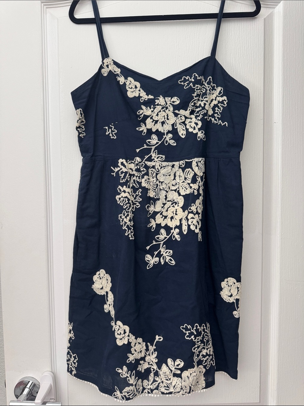 J. Crew Navy Dress with Cream Floral Embroidery